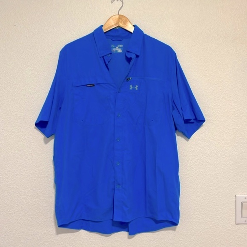 Under Armour| Mens Loose Fit Blue Short Sleeve Button Down| XL